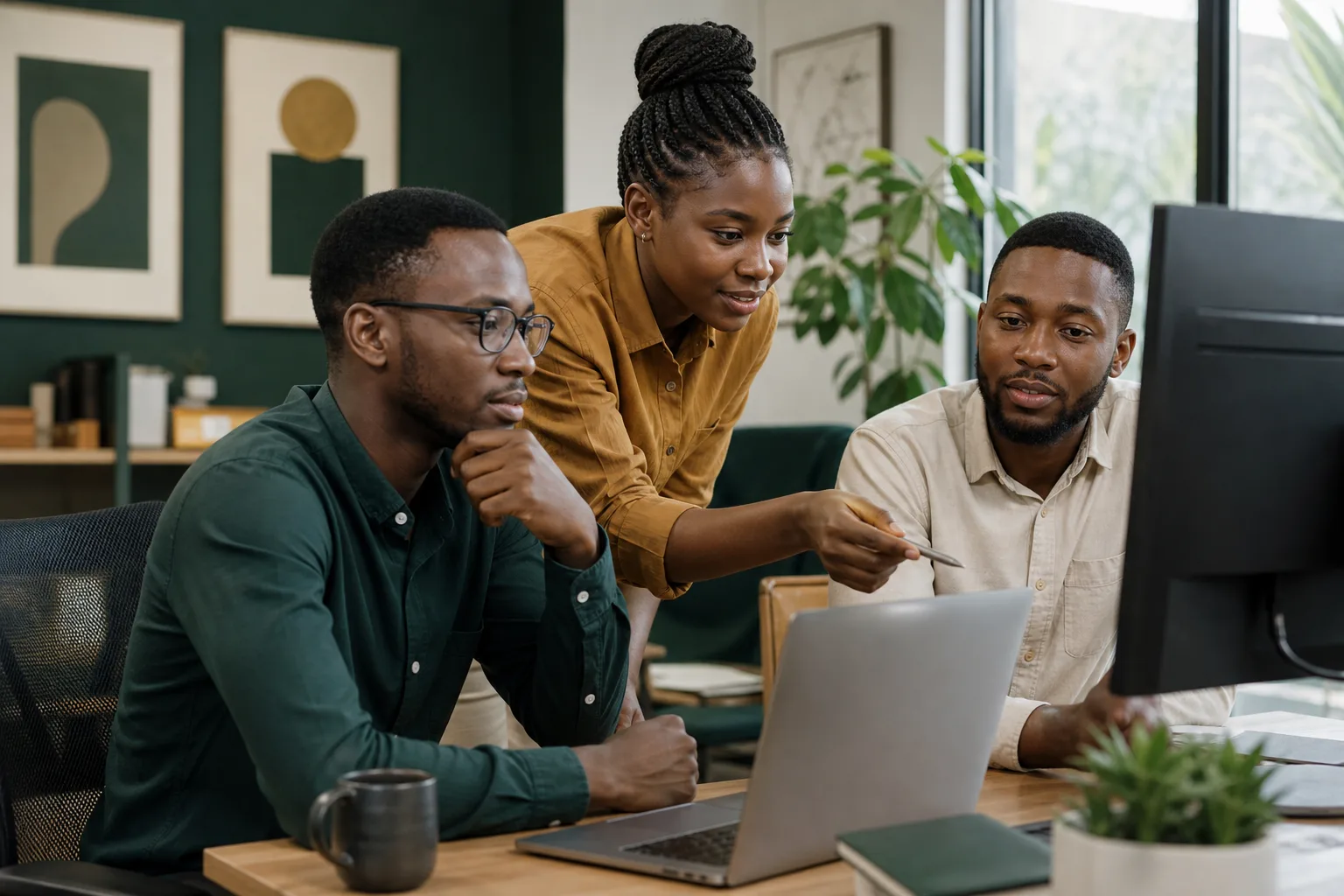 East African marketing strategists reviewing campaign performance in a modern studio